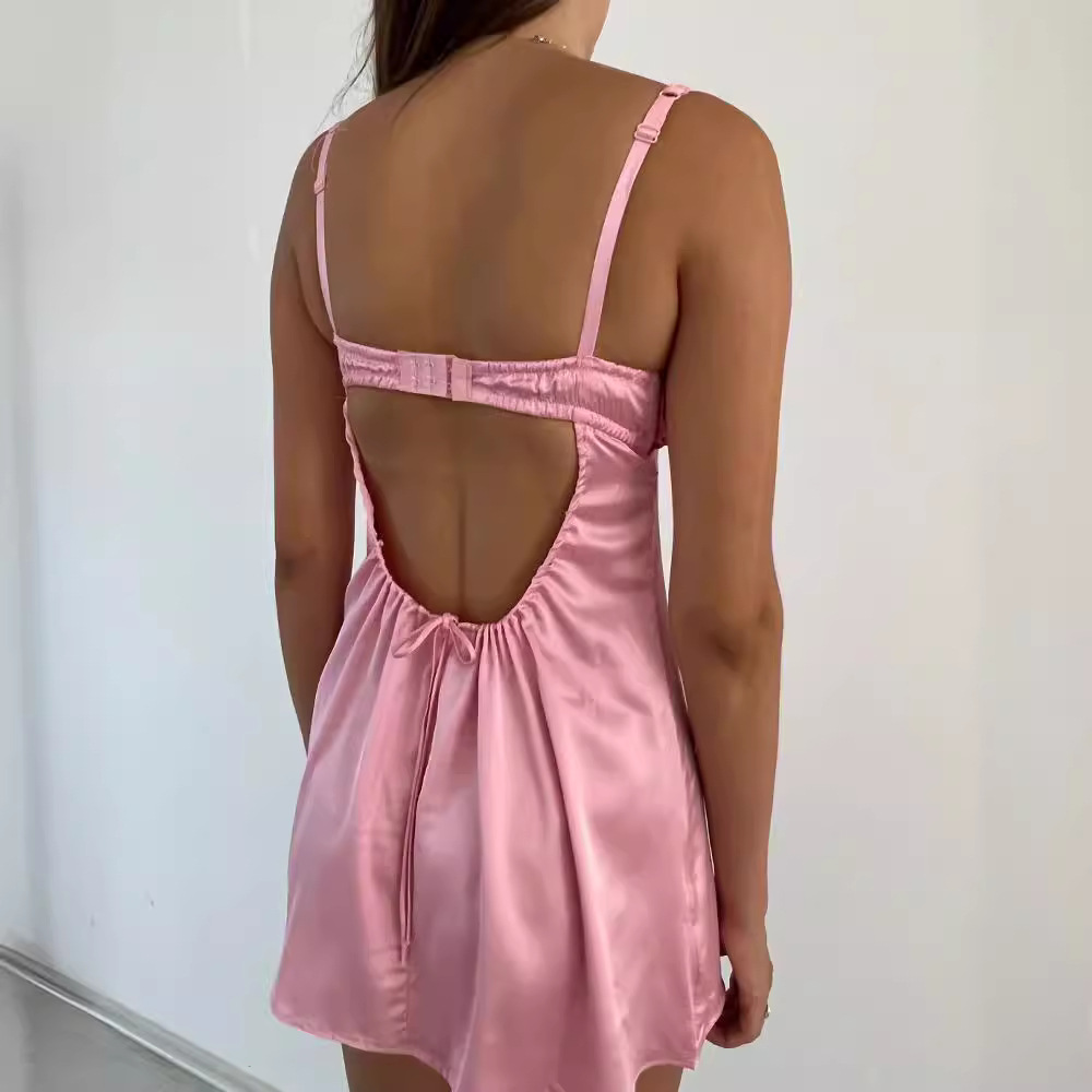 Picture of 2024 Amazon European and American Summer INS Women's Pleated Lace Strap Satin Summer Cool dress