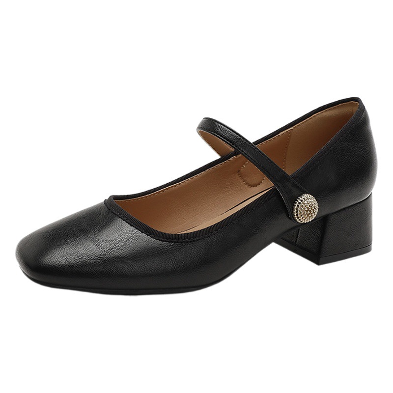 TEAHOO Homemade 2024 New Vintage Mary Jane Women's Shoes Square Toe Shallow Mouth Loafers Thick Heel Single Shoes Women