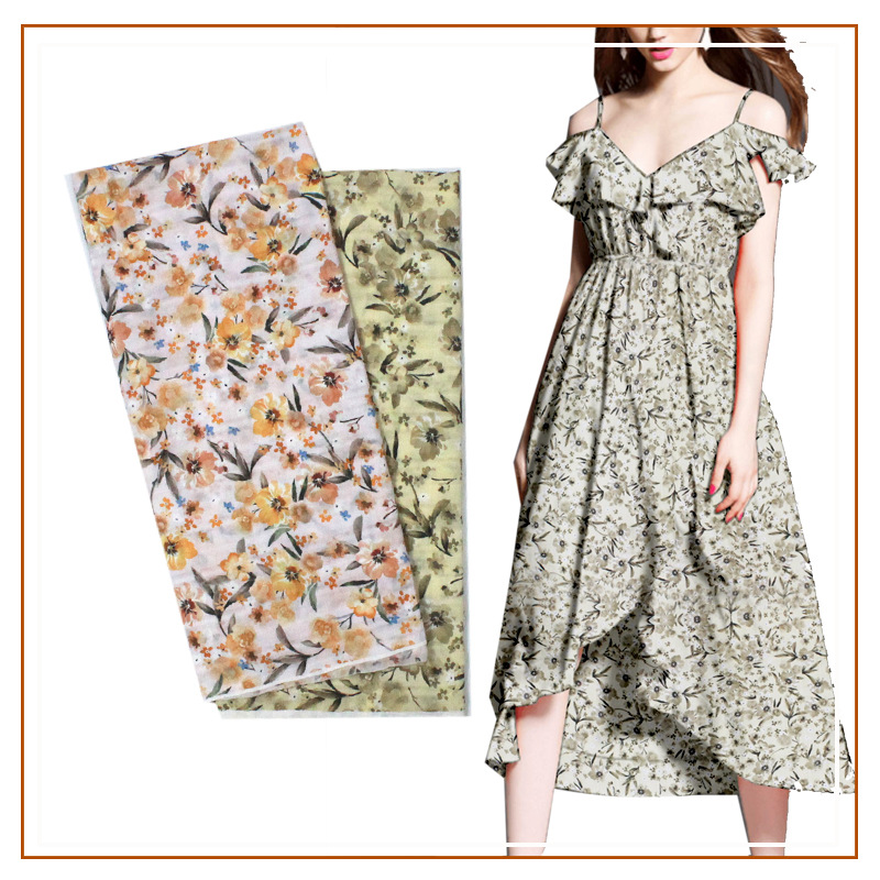 Three-Spray Grids Printed Fabric, Children's Clothing Dress Shirt, New Semi-Transparent Fabric, Three-Spray Grids Small Floral Fabric