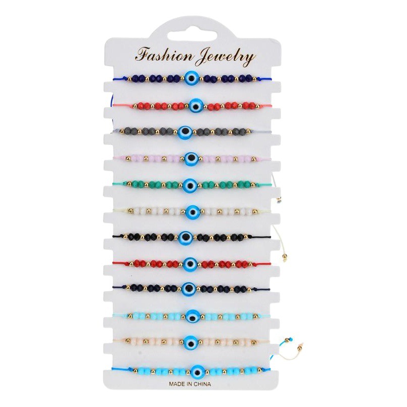 Amazon Crystal Beads Beaded Woven Devil's Eye Bracelet Set Glazed Eye Beads Bracelet 12