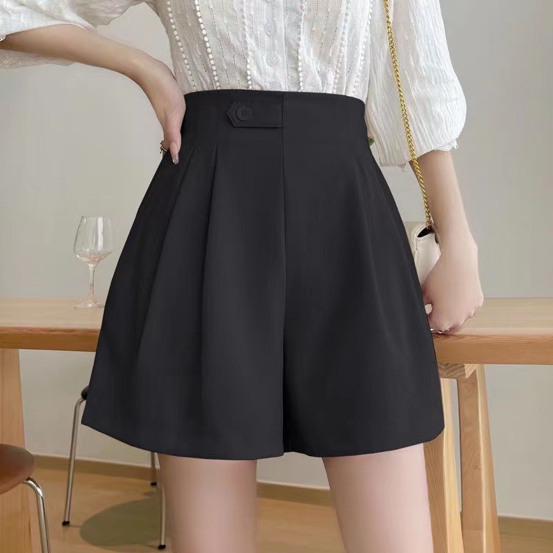 2023 Spring and Summer Suit Shorts Women's High Waist A-Line Loose Wide Leg Casual Outerwear Design Pants Black Boot Pants