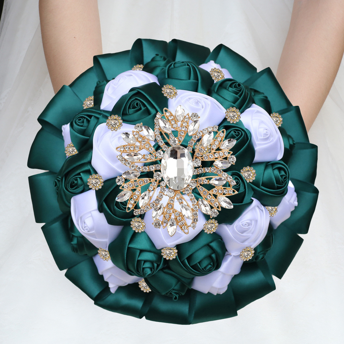 Amazon New Rhinestone Bride Bridesmaid Holding Flower Ribbon Rose Bud DIY Bride Holding Flower Bouquet W920A