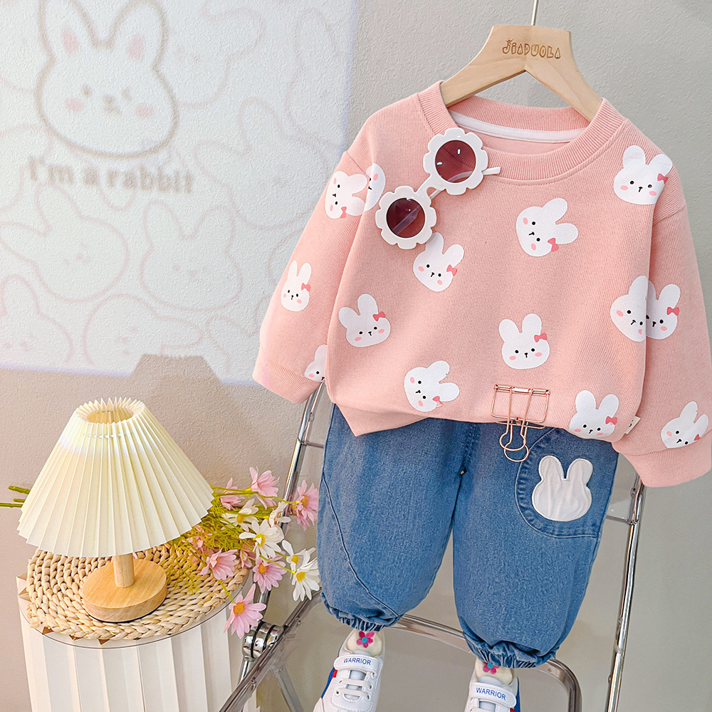 Boys and Girls Western style sweater suit children's clothes spring printing Korean style children's clothing baby spring clothes suit trendy hair generation