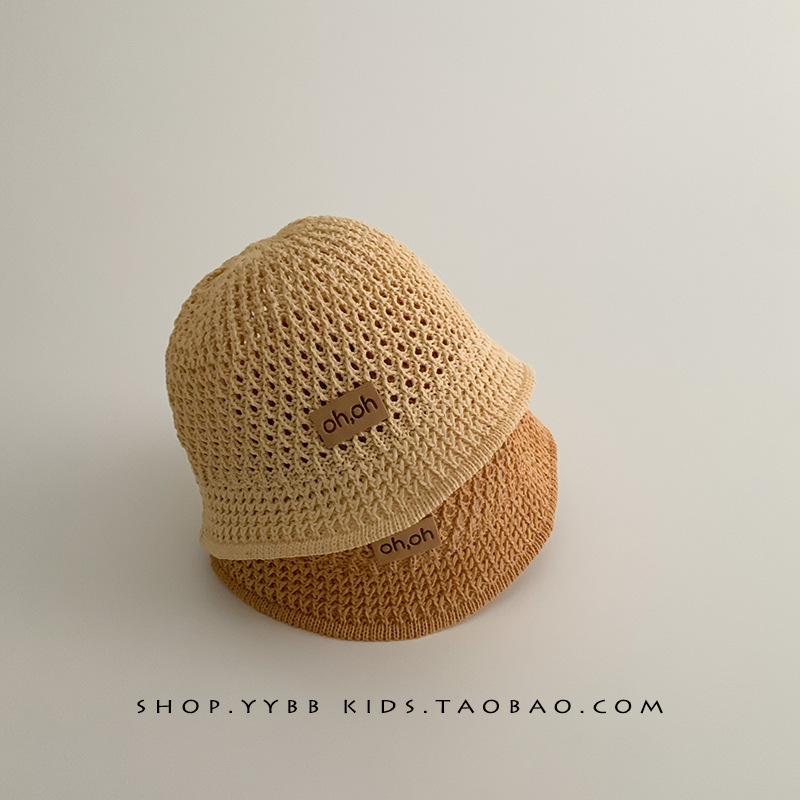 Korean Children's Hat Hollow Straw Hat Handmade Fisherman Hat Breathable Sun Protection Mesh Sunshade Basin Hat for Boys and Girls
