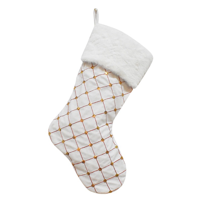 2024 New Christmas Decorations Red and White Square Plaid Beaded Christmas Socks Christmas Decorations Christmas Socks