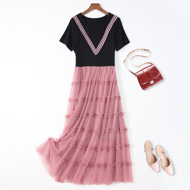 Plus Size Women's Clothing Fat mm 2021 Summer New Sweet Slim Mesh Dress Fat Sister Cake Dress Long Skirt Fairy
