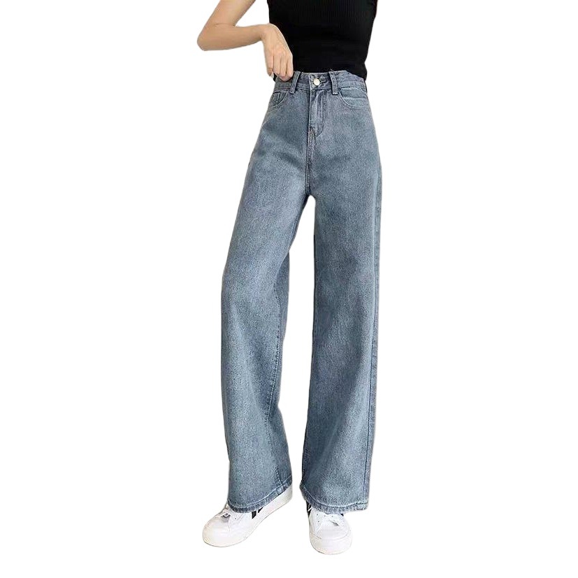 Summer High Waist Dosing Denim Wide Leg Pants Women's Pants Korean Fashionable Loose All-match Straight Slim Look Tall Trendy Trendy Trousers