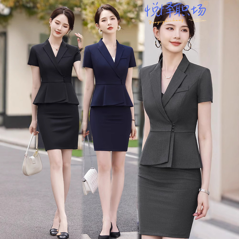 Black suit Women's Tight Waist High-end Thin Short-sleeved Jewelry Store High-end Dress Summer Professional Dress Overalls