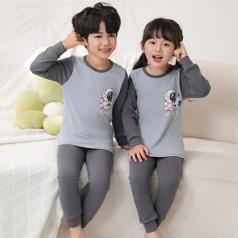 Picture of 2024 Autumn and Winter Children's Round Neck Pure Cotton Home Clothes Pajamas for Boys and Girls Cartoon Autumn Clothes and Autumn Pants Bottoming Underwear Set