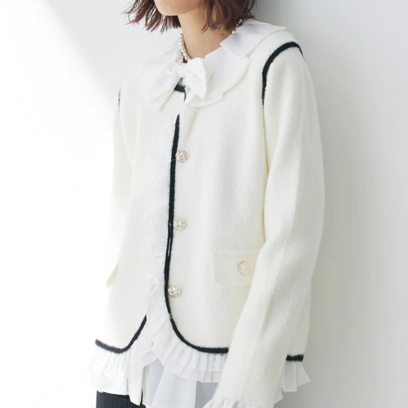 Japanese new style faux mink wool stitching lace fashion knitwear small cardigan coat