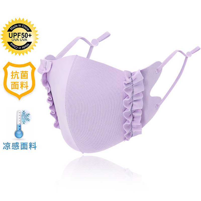 Picture of Ice Silk Wood ear edge three-dimensional adjustable cloth mask candy color thin cool sunscreen breathable mask 