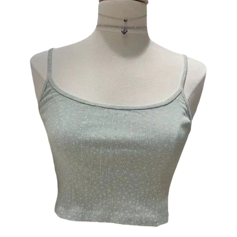 BM Style New Vintage Floral Eyelet Short Camisole Top Women's Bm Pure Desire Bean Green Navel Inner Vest