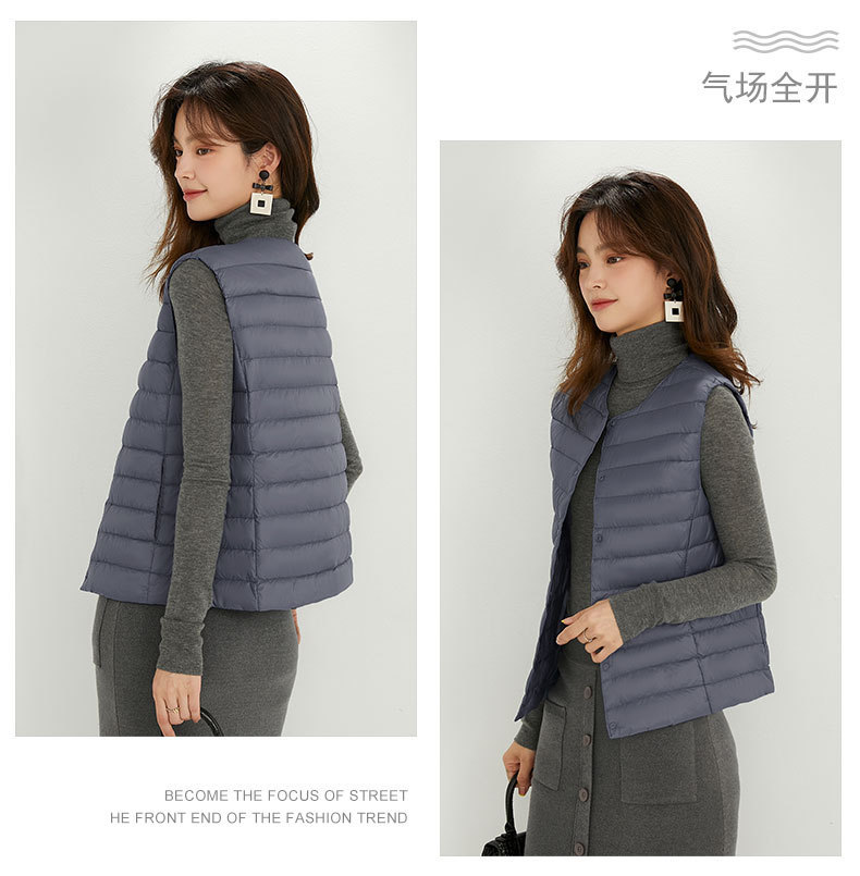 Picture of Cross-Border Tiktok New Women's Collarless down Liner Vest V Neck Lightweight Warm Jacket Vest Vest Round Neck