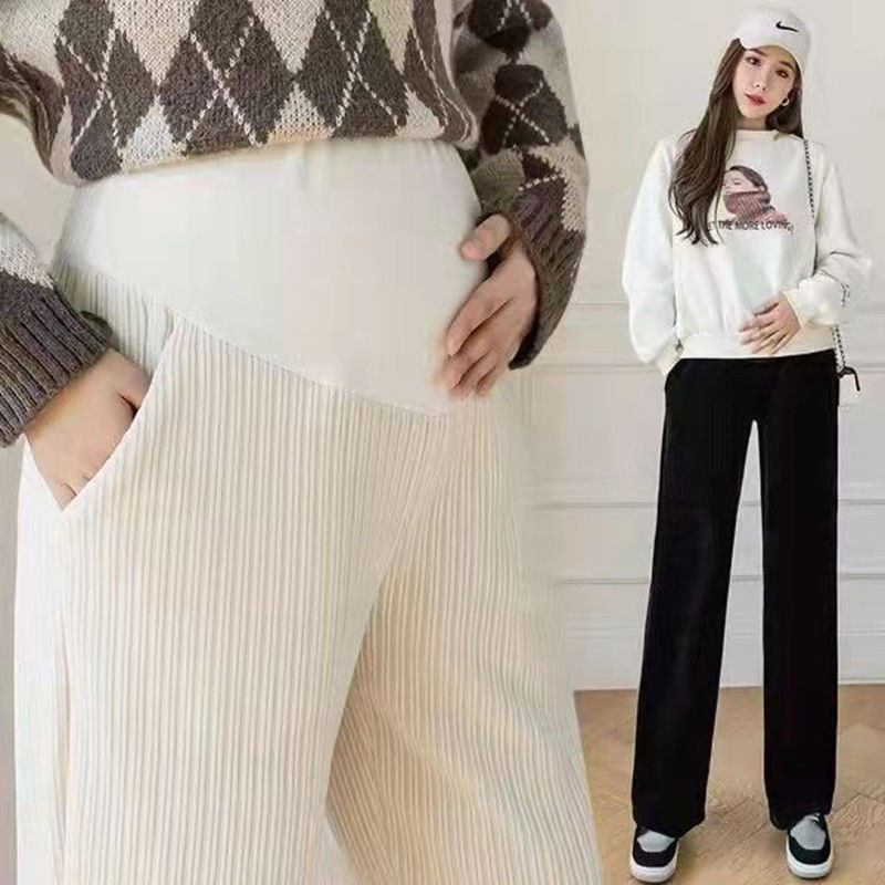 Picture of Autumn and winter pregnant women warm belly pants subnet red plus size outer wear pants fleece-lined loose slim wide leg pants fashion