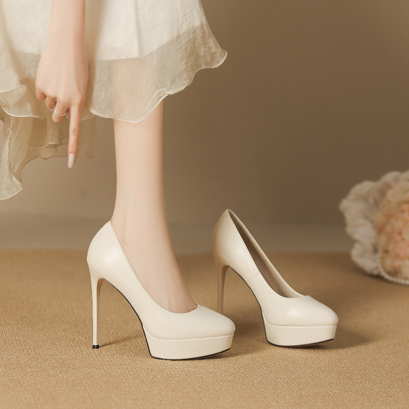 136-3 Cross-border Sexy Waterproof Platform High Heels Women's Feet Not Tired Temperament Round Head Thin Heel Super High Heels 12CM