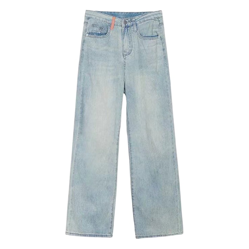 Hong Kong style straight jeans women's winter small high waist draping wide leg loose slimming design mop pants fashion