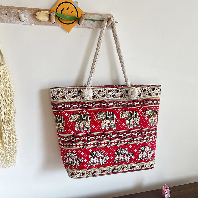 Picture of New Ethnic Style Simple Handbag Double-sided Printed All-match Large Capacity Women's Canvas Bag Hemp Rope Shoulder Casual Bag