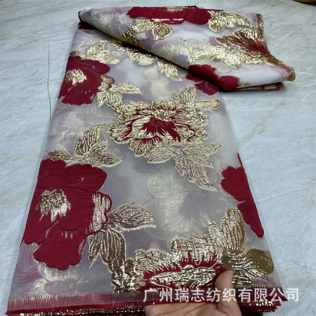 Organza cut Jacquard fabric gold and silver silk high density Jacquard tutu dress Jacquard lace