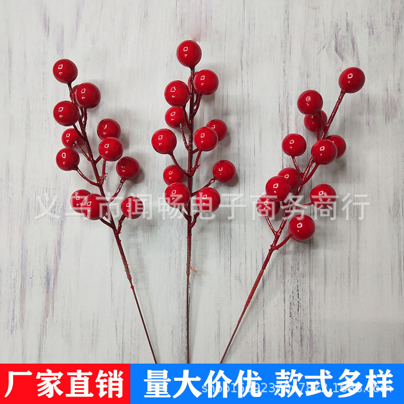 12-head simulation red fruit Holly fruit lovesick Bean Red Berry auspicious fruit fortune fruit decoration Christmas fruit accessories wholesale