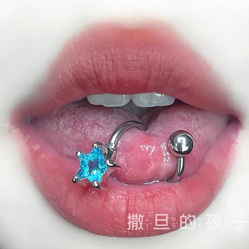 Satan's child can't speak a word tongue nail titanium steel external thread S-shaped tongue ring tongue nail tongue nail