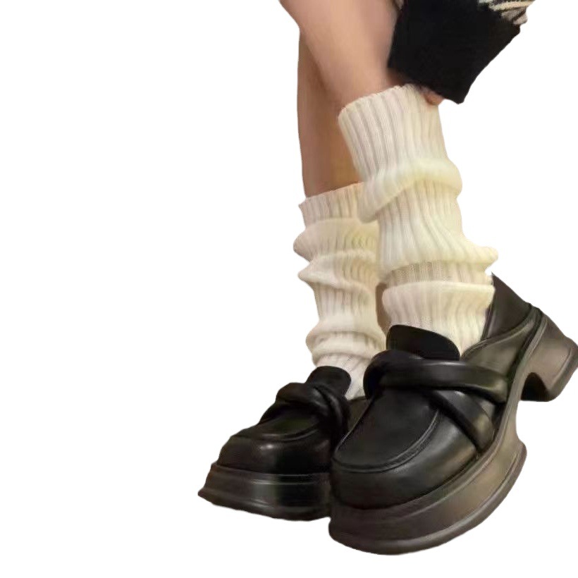 Knitted jk socks women's white long calf socks leg cover spring and autumn warm Lolita pile socks Lolita