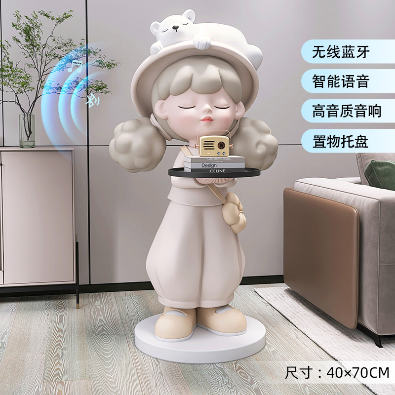 Picture of [Storage Speaker] Cream Style Girl Floor-Standing Ornament Home Decoration Living Room Tv Cabinet Next to Sofa Gift