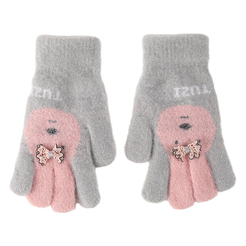 Children's winter 3-6 years old gloves outdoor finger rabbit cute cartoon winter velvet warm cold gloves wholesale