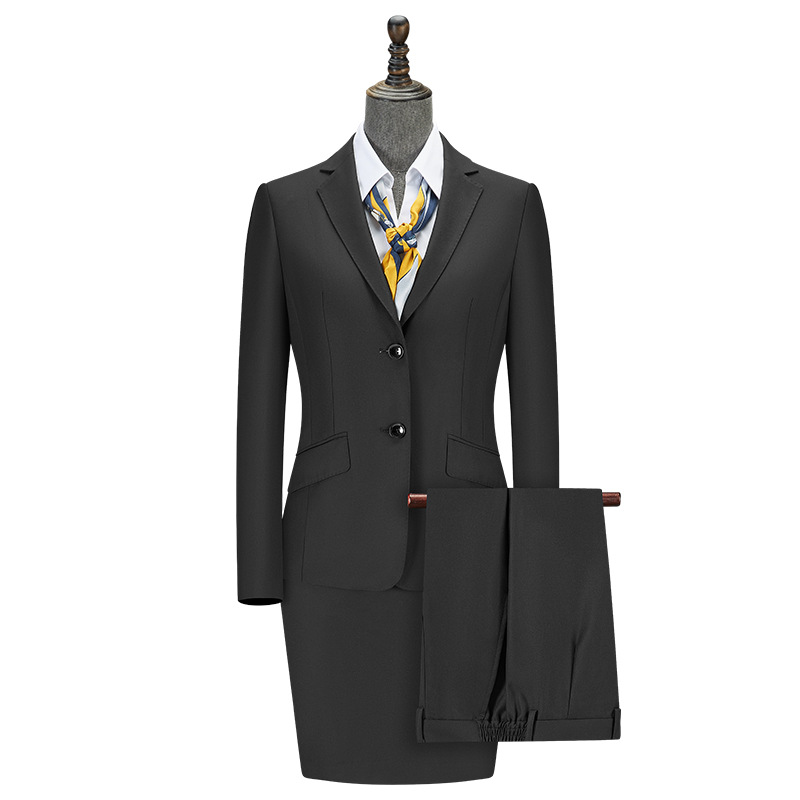 Picture of Classic navy blue Black Suit Women's Four-piece Set Yarn-dyed Faux-wool Single-breasted Dress Vest Coat Suit Skirt