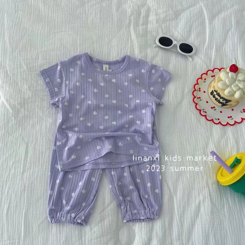 Picture of 2023 Summer Girls' Short-Sleeved Outerwear Set, Baby Summer Two-Piece Pajamas, Soft and Breathable, Can Be Worn Outside