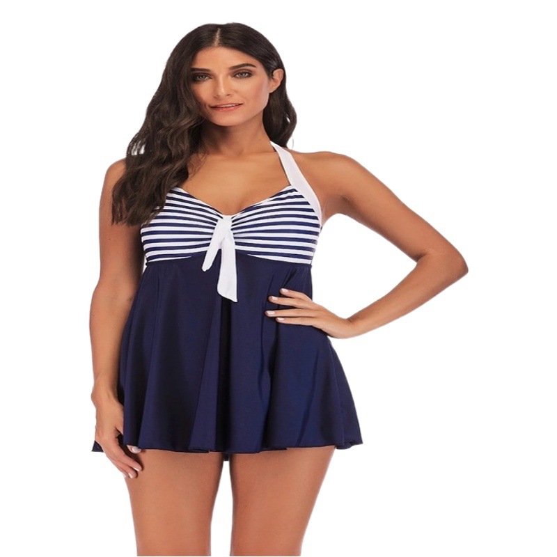 2023 European and American New Split Swimsuit Women's Sexy Slim-fit Striped Skirt Swimsuit Hot Spring Beach Holiday Bikini
