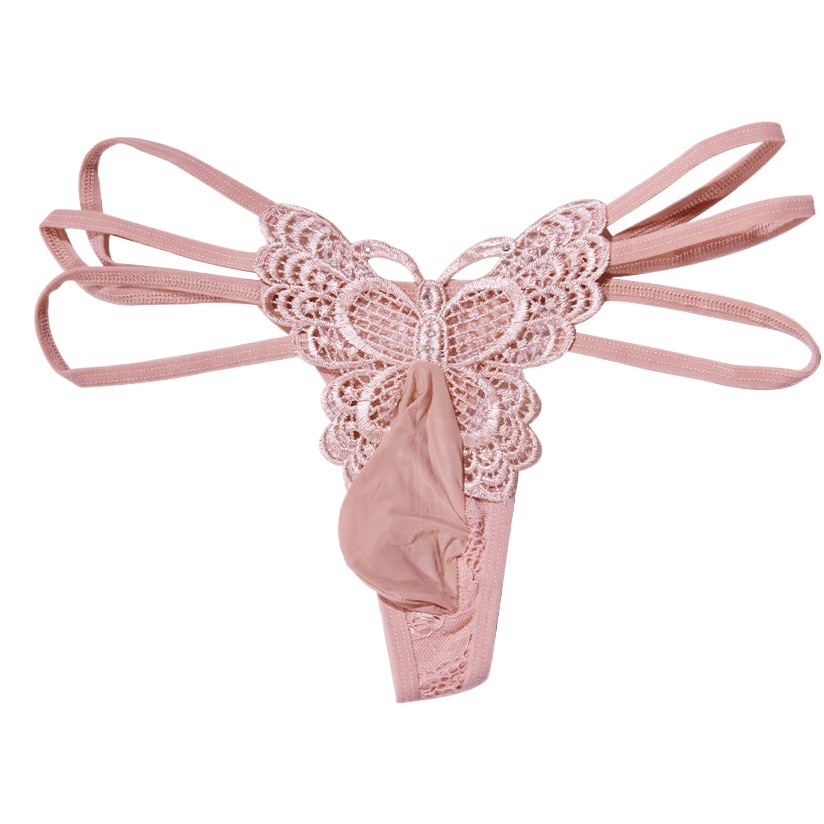 plus size men's sexy butterfly fun jj stockings underwear fashion hollow temptation thin belt seamless lace thong