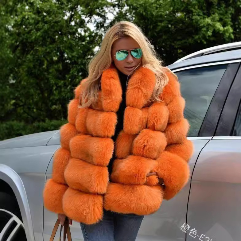 Cross-border foreign trade Europe and the United States winter thick loose temperament commuter solid color rabbit fur fashion coat