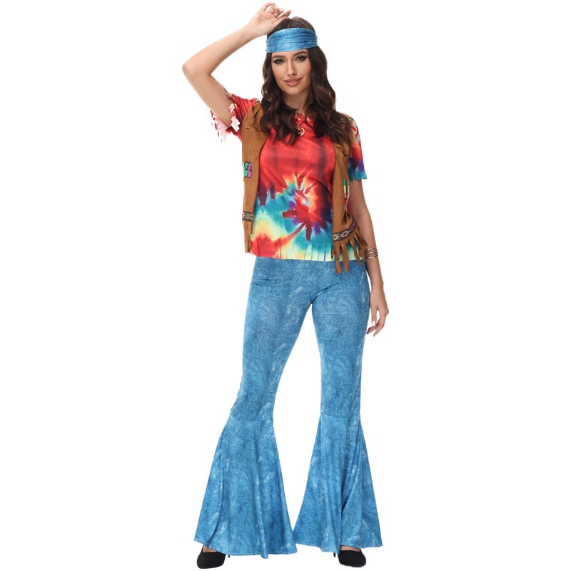 M-XL Halloween Play Disco Performance Suit Hippie Stage Costume Indian Primitive Indigenous Hippo Suit