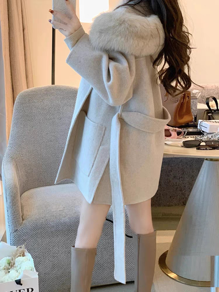 Sense Cashmere Double-Sided Woolen Korean Style Short Coat Autumn and Winter Women's Clothing Small Temperament Tight Waist Woolen Coat