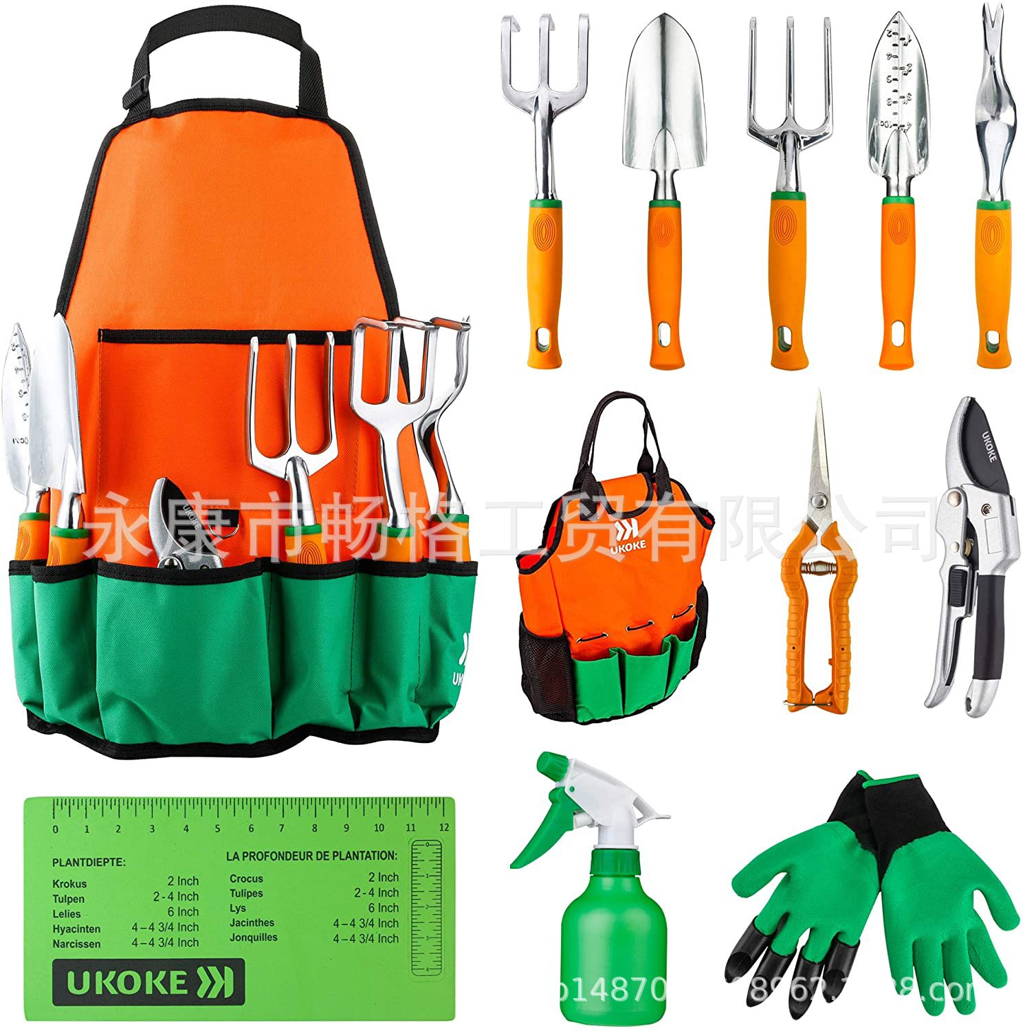 Amazon hot selling 12-piece garden tools suit pruning shears apron aluminum alloy gardening tools set