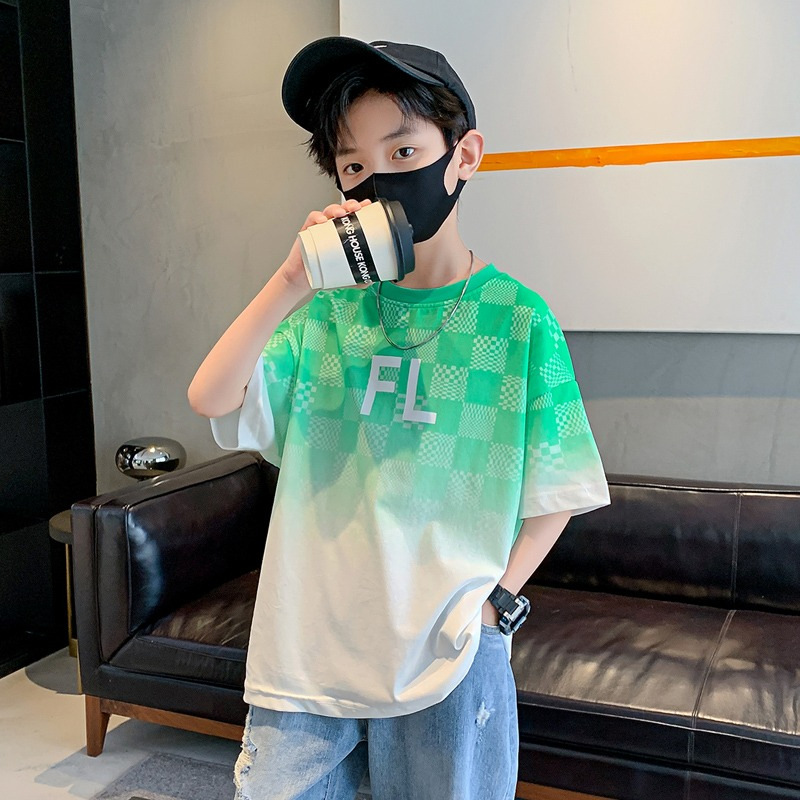 Picture of Boys Summer Short-sleeved T-shirt Big Children's 2024 New Summer Wear Thin Gradient Half-sleeve Children's Summer Fashion Brand Fried Street