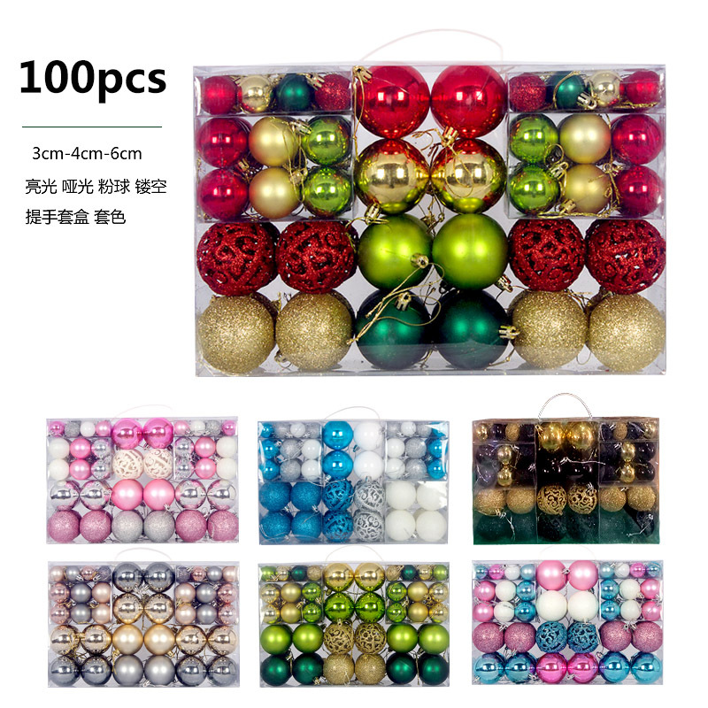 Cross-border new Christmas ball color 100PCs boxed Christmas decorations hanging ball Christmas tree pendant set