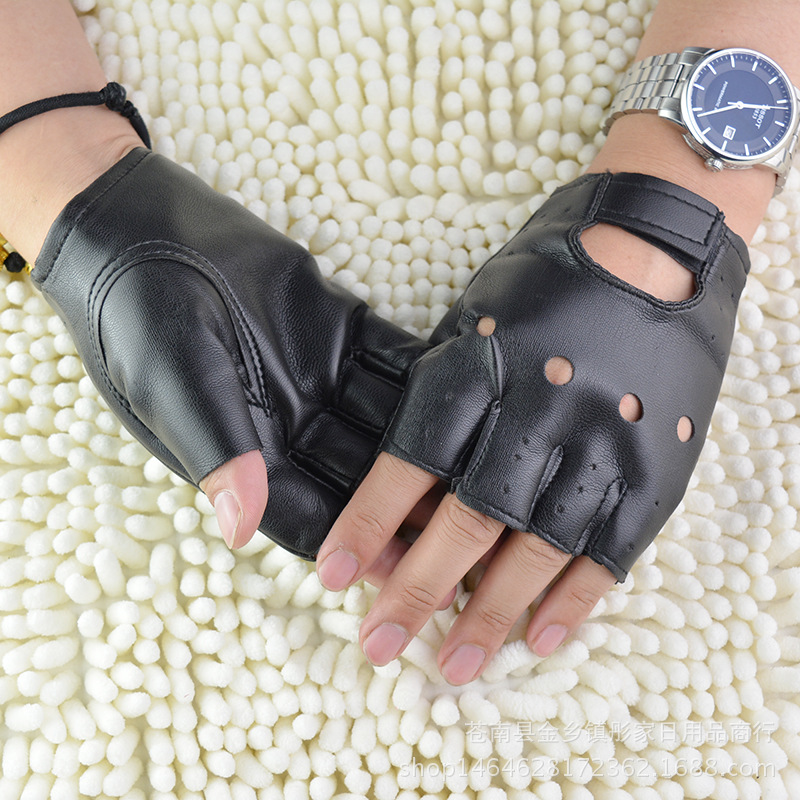 Picture of Men's hip-hop half-finger leather gloves nightclub pole dance non-rivet gloves performance dancing stars dance performance