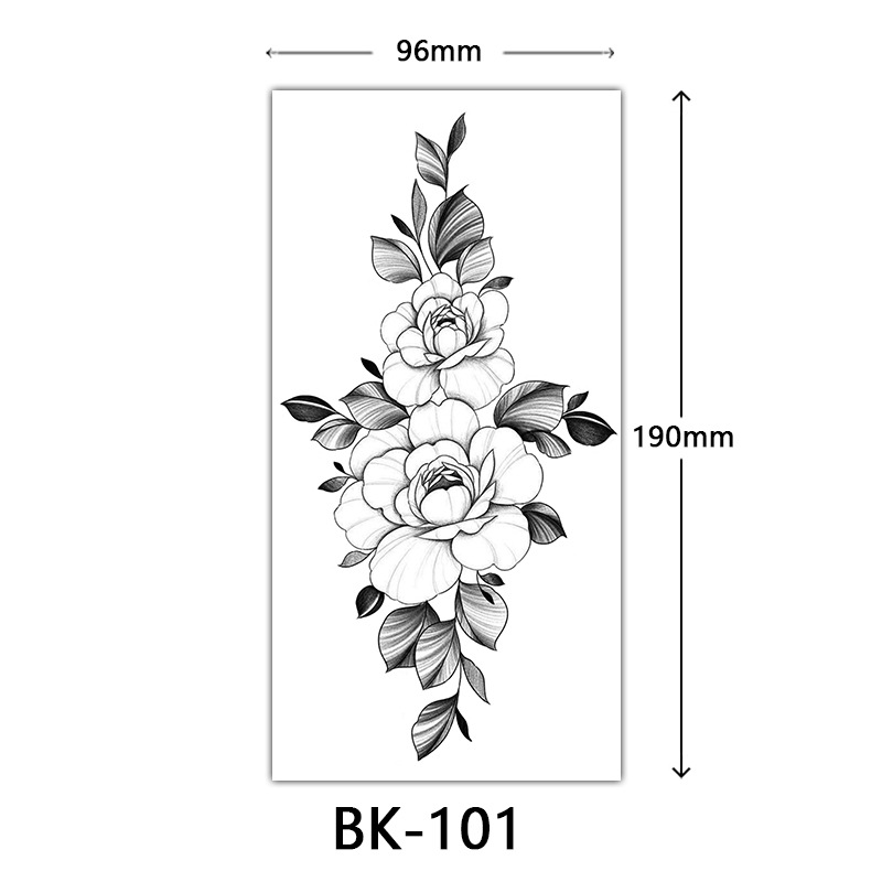 Picture of Cross-Border Supply of Sketch Flower Tattoo Stickers, Sketch Tattoo Stickers, Rose Flower Black and White Flower Tattoo