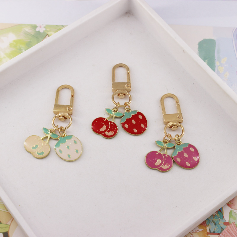 Korean ins Small Strawberry Keychain Cute Cherry Girl Heart Airpods Headset Pendant Bag Hanging Accessories