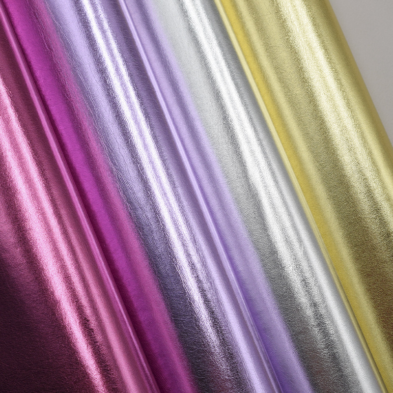 Metal 101 grain pu leather high gloss metal film artificial leather clothing toys soft bag fabric in stock