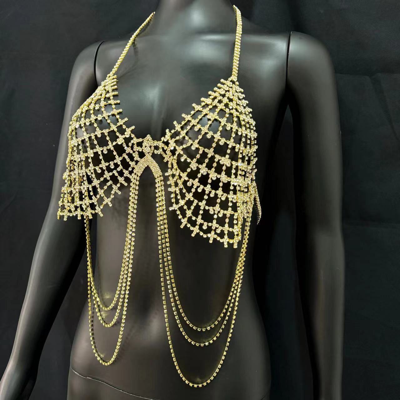 Picture of European and American Fashion Accessories Sexy Tassel Rhinestone Bra Hollow Beach Bikini Body Chain