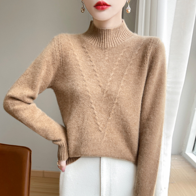 Picture of Autumn and winter new twist thickened semi-high collar jacquard sweater women's soft waxy skin-friendly all-match cashmere knitted base shirt