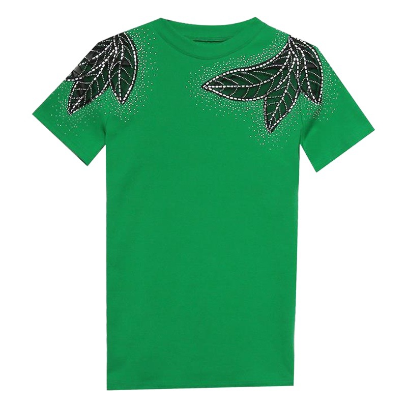 Real Shot of 2024 European Station Spring and Summer New Short-Sleeved Round Neck Fashionable Cut Out Lace Hot Diamond Slim Slim T-Shirt for Women