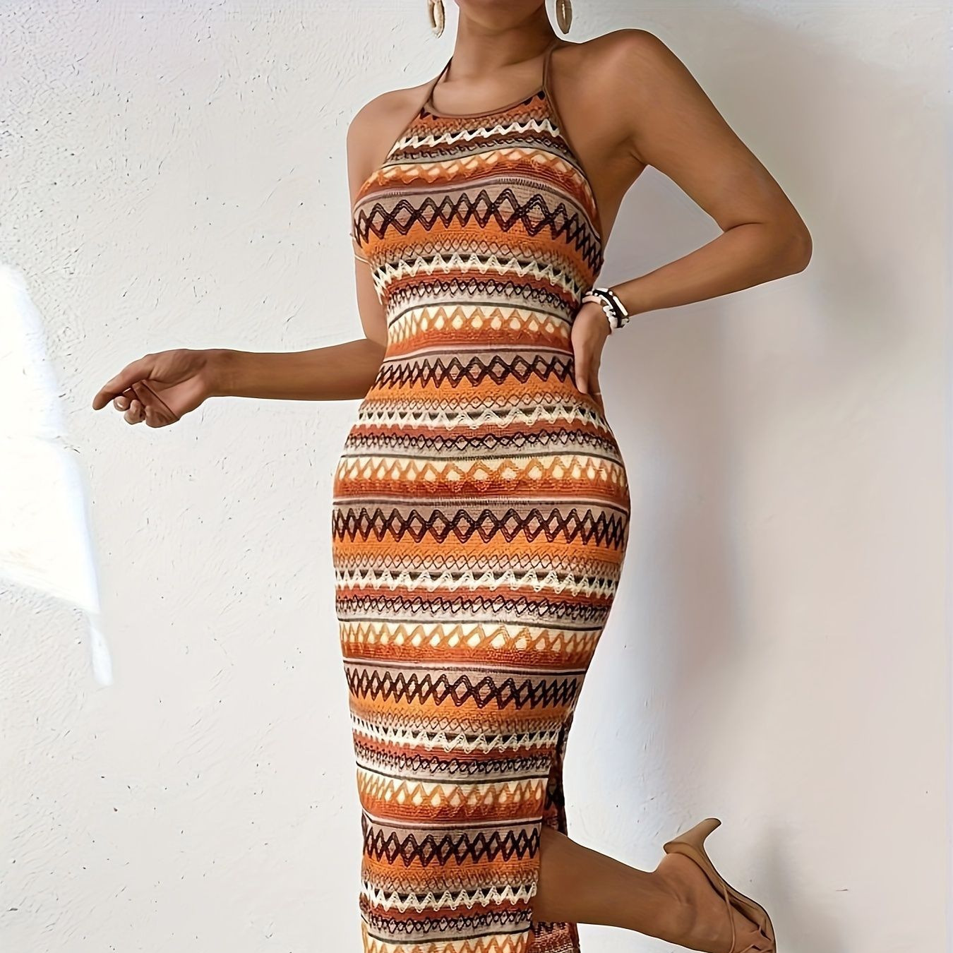 Amazon Tiktok Independent Station European and American Cross-Border Foreign Trade Hot-Selling Women's Personalized Striped Sleeveless Dress