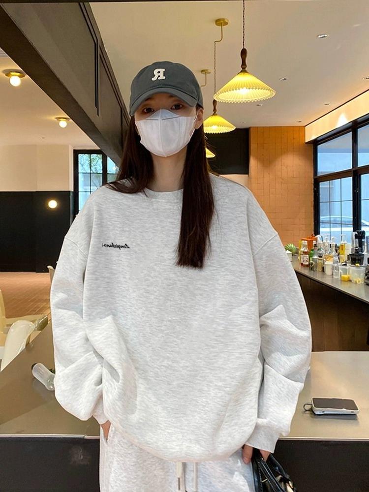 Gray sweater sweatpants sports suit women's autumn New lazy style loose top + ankle-tied pants two-piece suit