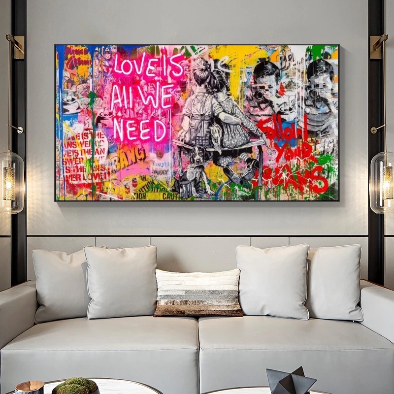 Street graffiti art Banksy banks graffiti decorative painting canvas painting HD spray printing mural painting core