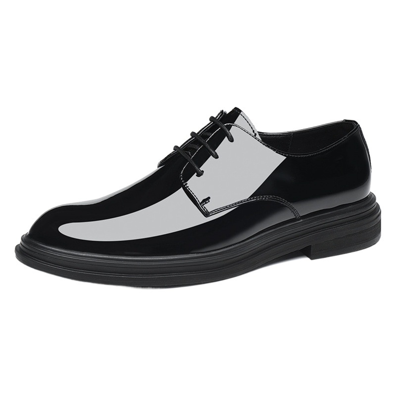 Men's Patent Leather Shoes with 8cm Height Increase, Lace-Up Pointed Toe, 6cm Formal Casual Shoes, Wholesale Business Casual Shoes