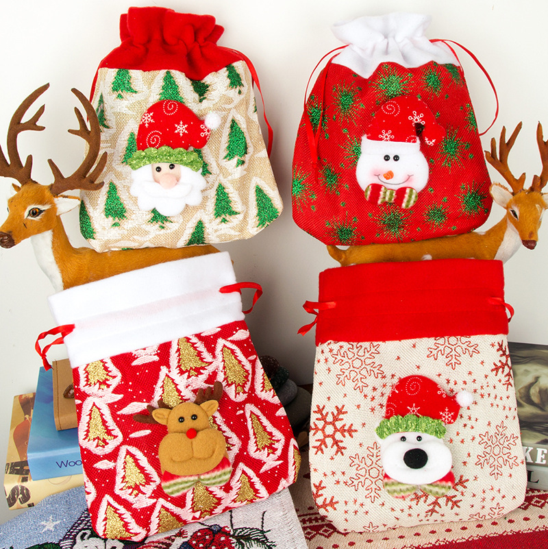 Christmas gift bag new linen cartoon Christmas Candy Bag tote bag Santa gift bag