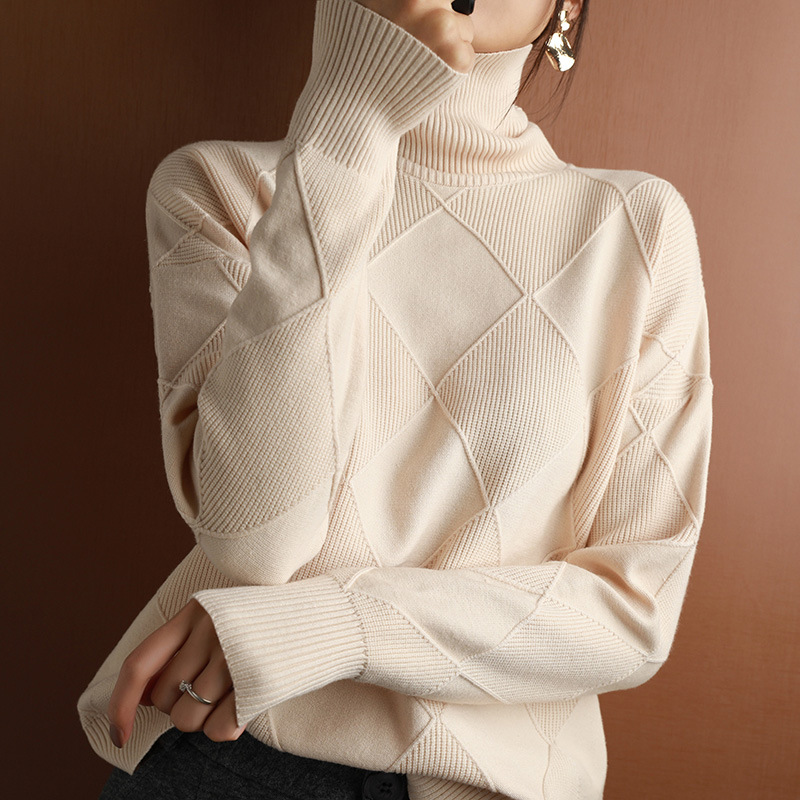 Picture of Personalized Turtleneck Knitwear for Women, Loose Rhombus Lazy Style Knitwear, Autumn and Winter Long-Sleeved Outer Wear, Korean Style Western-Style Bottoming Shirt